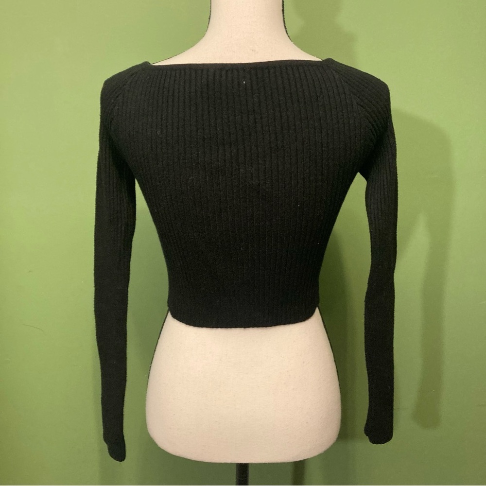 Black Ribbed Long sweater  Top - Picture 2 of 5